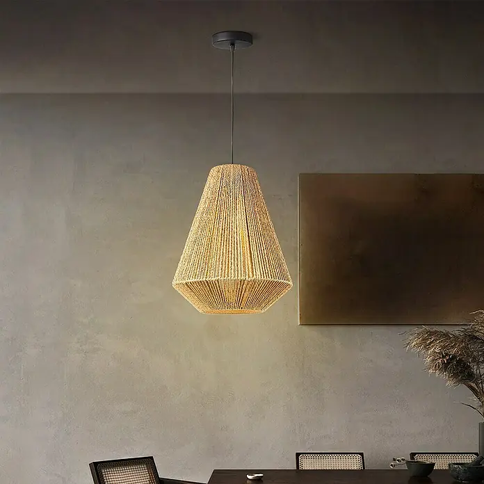 Home Sweet Home Pendelleuchte rund Vela - Ø x H: 33 x 45 cm, Beige, E27 - Elegante Pendelleuchte aus Seilgeflecht, die warmes Licht spendet und eine gemütliche Atmosphäre im Essbereich schafft.