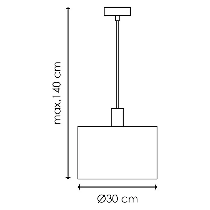 Home Sweet Home Pendelleuchte rund - Ø x H: 30 x 40 cm, Beige, Holz, Beige, E27 - Eine schematische Darstellung einer Hängelampe mit den Maßen maximal 140 cm Höhe und 30 cm Durchmesser.