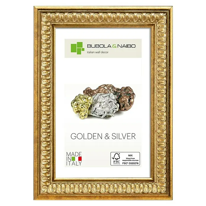 Marco de madera Iris - 40 x 60 cm, Gold - Marco de fotos dorado Bubola & Naibo con motivo 'Golden & Silver', decoración de pared italiana para toques elegantes.