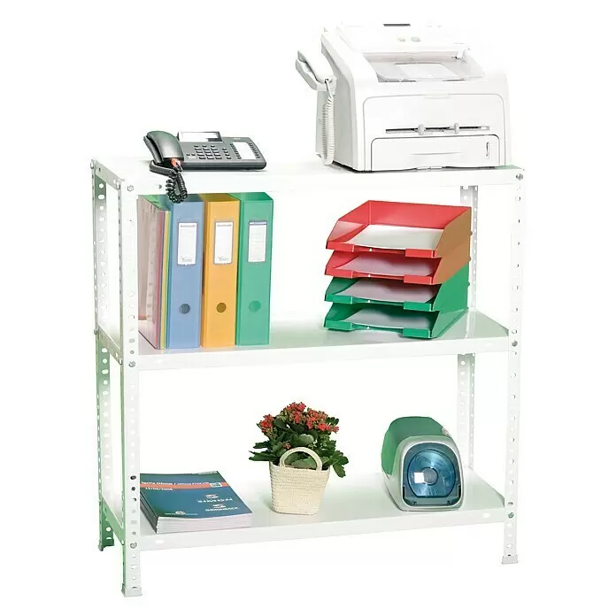 Simonrack Simonclassic Metallregal Advantage Mini - H x B x T: 90 x 80 x 30 cm, Traglast pro Boden: 75 kg, Anzahl Böden: 3 Stk., Schrauben, Weiß - Anwendungsbeispiel