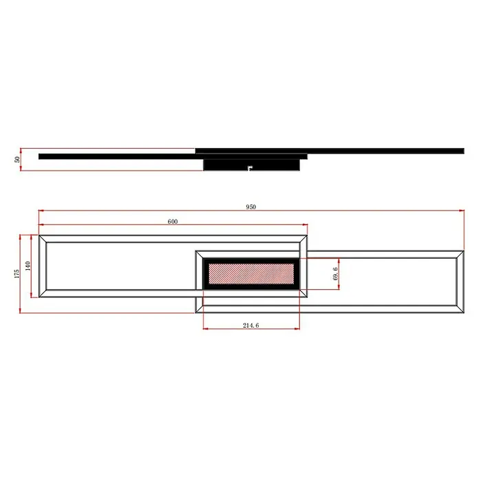 Just Light LED-Deckenleuchte Asmin - 48 W, 95 x 17,5 cm, Schwarz, Warmweiß - Schematische Darstellung eines modernen Wandregals mit Maßen, das Design und Funktionalität vereint.