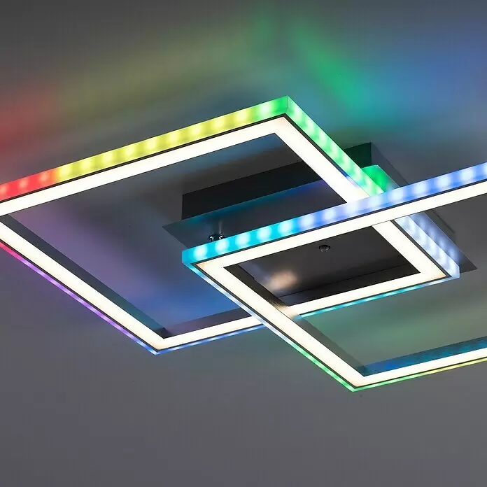 Just Light Felix LED-Deckenleuchte - 30 W, L x B x H: 44,5 x 44,5 x 6,4 cm, Stahl, RGBW - Detailaufnahme