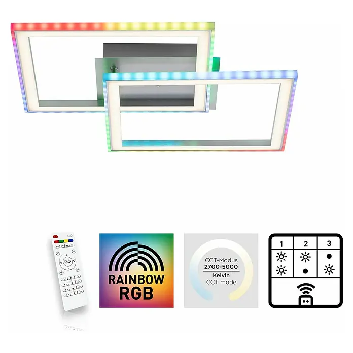 Just Light Felix LED-Deckenleuchte - 30 W, L x B x H: 44,5 x 44,5 x 6,4 cm, Stahl, RGBW - RGB LED Deckenleuchte mit Fernbedienung zur Steuerung der Lichtfarben und Helligkeit für eine stimmungsvolle Beleuchtung im Raum.