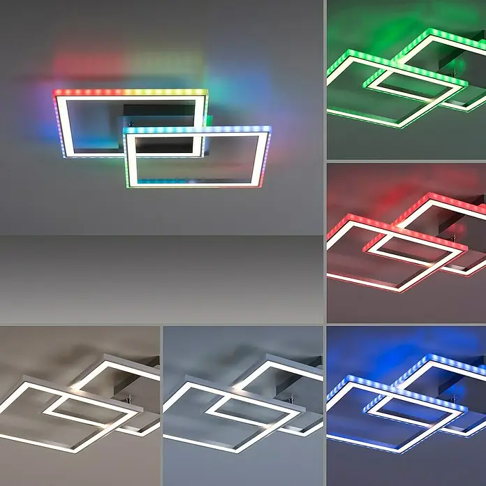 Just Light Felix LED-Deckenleuchte - 30 W, L x B x H: 44,5 x 44,5 x 6,4 cm, Stahl, RGBW - Moderne LED Deckenleuchte mit RGB-Funktion und geometrischem Design. Perfekt für stilvolle Beleuchtung mit verschiedenen Farboptionen.
