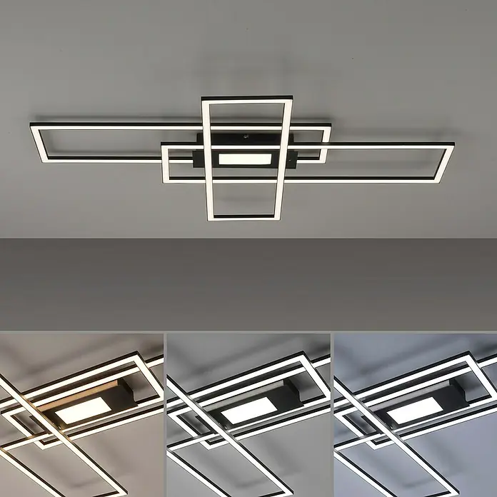 Just Light LED-Deckenleuchte Asmin - 50 W, 99,2 x 69,4 cm, Schwarz, Mehrfarbig - Moderne Deckenleuchte mit schwarzem Rahmen und LED-Beleuchtung in geometrischem Design für stilvolle Innenräume.