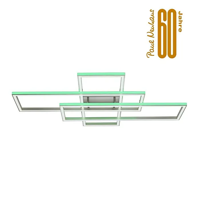 Just Light Felix LED-Deckenleuchte - 50 W, L x B x H: 105 x 71 x 6 cm, Stahl, RGBW - Moderne LED-Deckenleuchte von Paul Neuhaus, die mit ihrem klaren Design und der grünen Beleuchtung Akzente setzt.\n