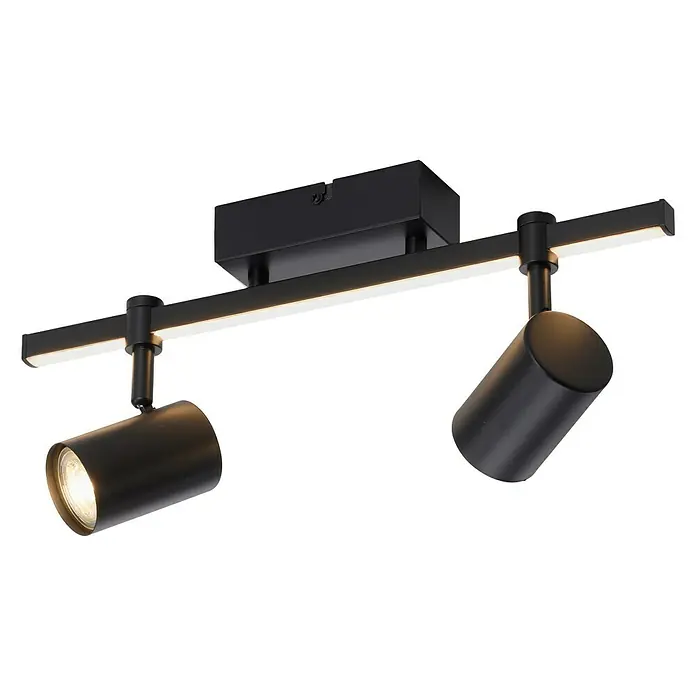 Paul Neuhaus LED-Wand- & Deckenstrahler Barik - 14 W, L x B x H: 40 x 14 x 16 cm, Schwarz, Warmweiß - Schwarze LED-Deckenleuchte mit zwei Strahlern und integrierter Lichtleiste für eine moderne Beleuchtung.