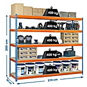 Simonrack Simontaller Schwerlastregal Simonforte Chipboard (H x B x T: 200 x 210 x 90 cm, Traglast pro Boden: 400 kg, Anzahl Böden: 5 Stk., Stecken, Blau/Orange) | BAUHAUS