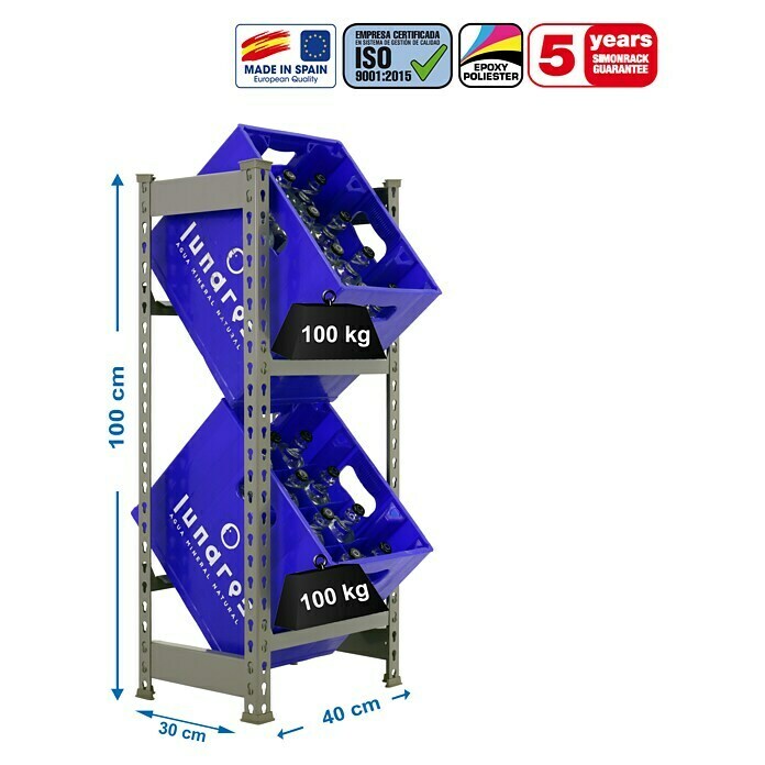 Simonrack Simonbottle Metall-Getränkekistenregal BottleclickL x B x H: 30 x 40 x 100 cm, Traglast: 100 kg/Boden, Anzahl Böden: 2 Stk., Grau Sketch