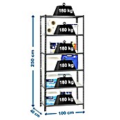 Simonrack Simonclick Metallregal Simonclick Plus (H x B x T: 250 x 100 x 40 cm, Traglast pro Boden: 180 kg, Anzahl Böden: 6 Stk., Stecken, Grau/Grau) | BAUHAUS