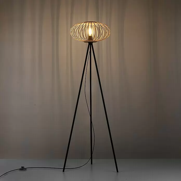 Just Light Racoon Stehleuchte - 40 W, Höhe: 150 cm, Schwarz, natur, E27 - Stimmungsaufnahme