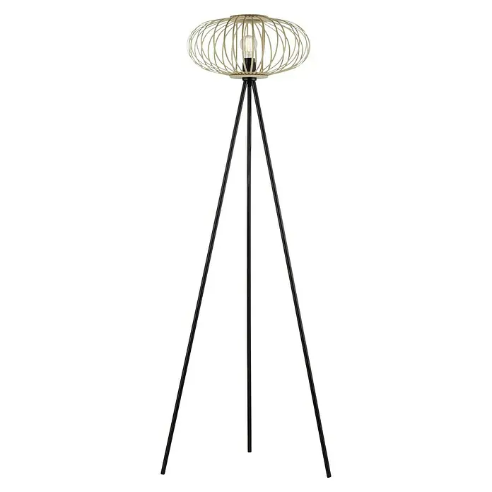 Just Light Racoon Stehleuchte - 40 W, Höhe: 150 cm, Schwarz, natur, E27 - Stehleuchte mit einem Lampenschirm aus Holzlamellen und einem schwarzen Stativfuß für eine moderne Beleuchtung.