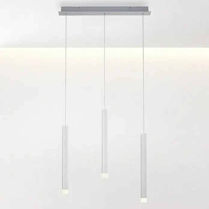 LED-Pendelleuchte Bruno - 18 W, L x B x H: 55 x 8 x 60 cm, Aluminium, Warmweiß, 3 Stk. - Modernes LED-Pendelleuchten-Set mit schlanken, vertikalen Leuchten an feinen Aufhängungen, ideal für minimalistische Raumgestaltung.