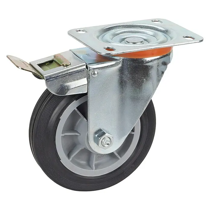 Dörner & Helmer Transportgeräte-Lenkrolle - Durchmesser Rollen: 160 mm, Traglast: 150 kg, Rollenlager, Mit Platte und Feststeller - Eine schwenkbare Lenkrolle mit Bremse, ideal für Möbel oder Geräte, die Mobilität und Stabilität benötigen.