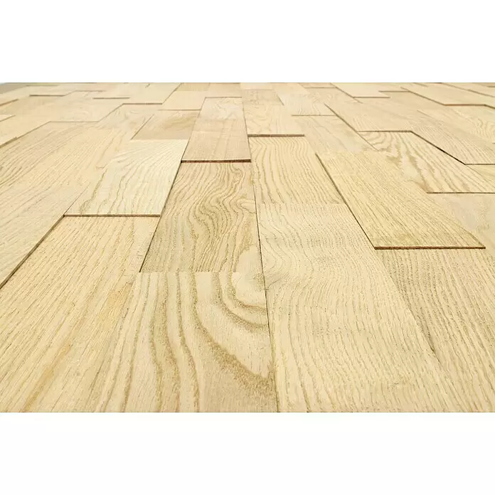 Wodewa Holzriemchen 400 Eiche Natur - 400 x 80 mm, Stärke: 2 mm - 6 mm, 32 Stk., 1 m², Unbehandelt, Selbsklebend - Detailaufnahme