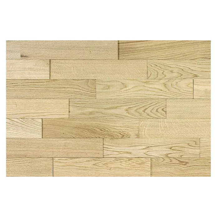 Wodewa Holzriemchen 400 Eiche Natur - 400 x 80 mm, Stärke: 2 mm - 6 mm, 32 Stk., 1 m², Strukturiert unbehandelt, Selbsklebend - Helles Eichenparkett mit lebendiger Maserung für ein natürliches Ambiente. Die warmen Farbtöne des Holzbodens schaffen eine gemütliche Atmosphäre im Raum.