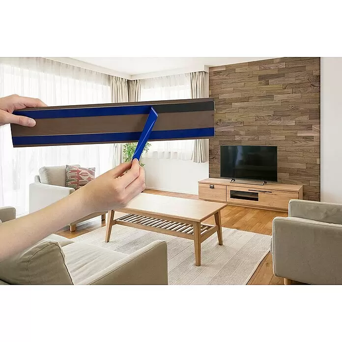 Wodewa Holzriemchen 400 Nussbaum - 400 x 80 mm, Stärke: 2 mm - 6 mm, 32 Stk., 1 m², Selbsklebend, Unbehandelt - Anwendungsbeispiel