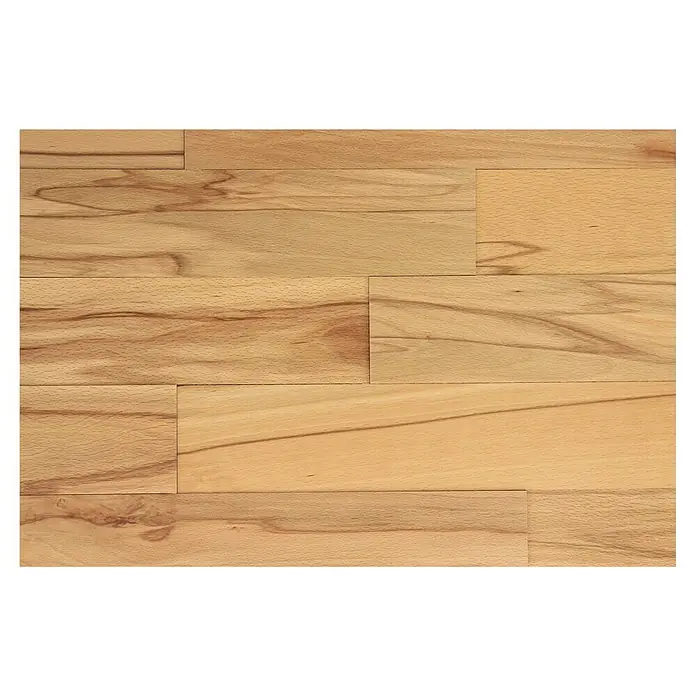 Wodewa Holzriemchen 400 Buche Living - 400 x 80 mm, Stärke: 2 mm - 6 mm, 32 Stk., 1 m², Verklebung - Helle Holzpaneele mit natürlicher Maserung, ideal für stilvolle Wand- und Bodenverkleidungen. Die Holztextur verleiht Wärme und Eleganz.