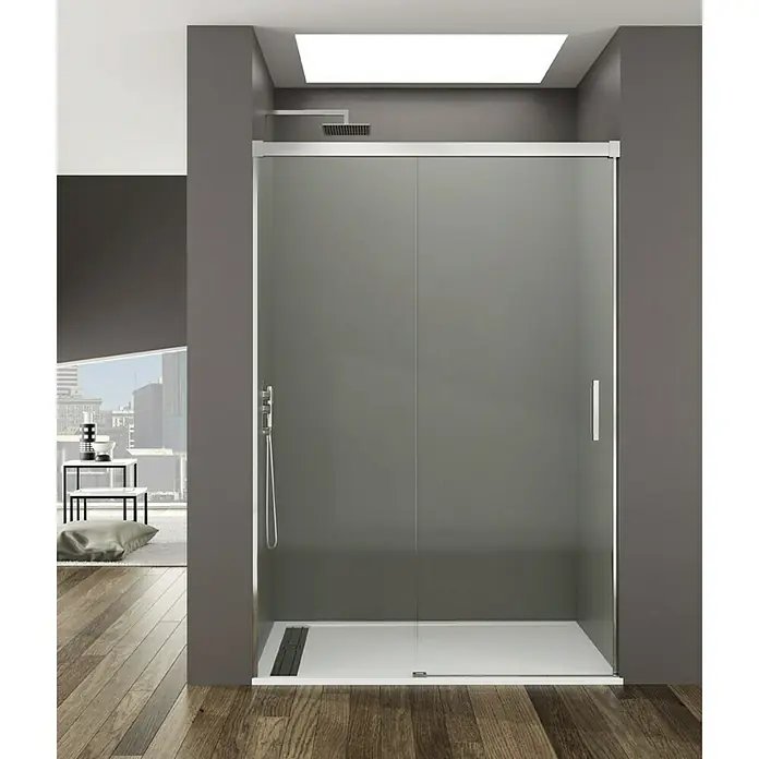 GME Mampara de ducha frontal Basic Plus - 105 x 196 cm, Vidrio transparente, Plata brillo - Diseño moderno de baño con una elegante mampara de ducha corredera e interior elegante para una experiencia de ducha relajante.