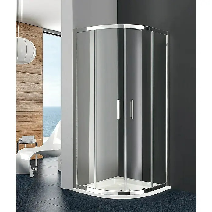 GME Mampara de ducha semicircular Prestige Titan Radio Roca - 80 x 80 x 195 cm, Eloxado - Cabina de ducha esquinera con bordes redondeados y puertas correderas de vidrio transparente, ideal para baños modernos con poco espacio.