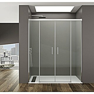GME Mampara de ducha frontal Basic Spazio (An x Al: 140 x 195 cm, Longitud regulable: 132 cm - 142 cm, Vidrio transparente, Espesor: 6 mm, Plata brillo)