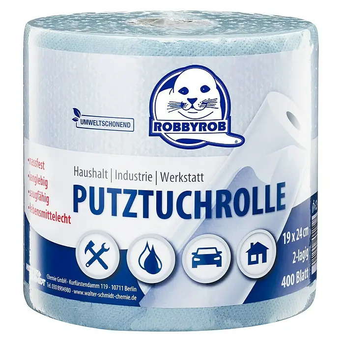 Robbyrob Putztuchrolle - Anzahl Lagen: 2 Stk., Blau - Eine Rolle Robbyrob Putztücher, ideal für Haushalt, Industrie und Werkstatt. Umweltfreundlich und vielseitig einsetzbar.