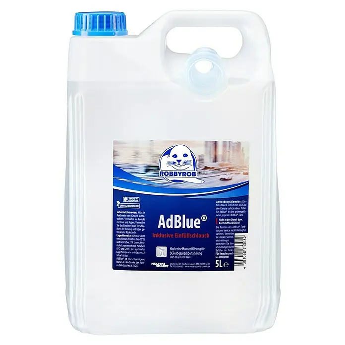 Robbyrob AdBlue - 5 l - Kanister mit 5 Litern AdBlue von Robbyrob, inklusive Einfüllschlauch für die SCR-Abgasnachbehandlung gemäß ISO 22241.