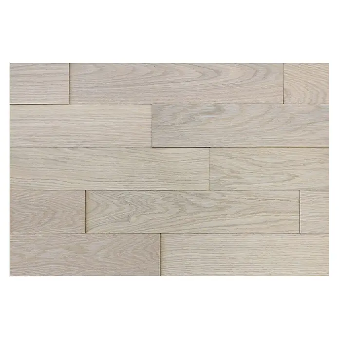 Wodewa Holzriemchen 400 Eiche Arctic - 400 x 80 mm, Stärke: 2 mm - 6 mm, 32 Stk., 1 m², Verklebung - Nahtlose Textur von hellgrauen Holzpaneelen mit subtilen Maserungen, ideal für Hintergründe oder Produktdarstellungen.