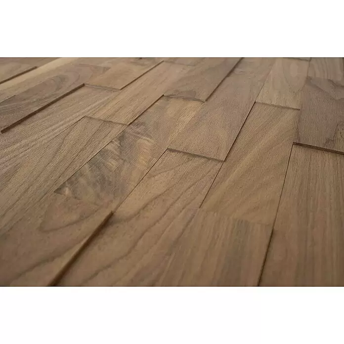 Wodewa Holzriemchen 200 Nussbaum - 100 Stk., L x B: 200 x 50 mm, 2 mm - 6 mm, Max. Anwendungsfläche: 1 m², Strukturiert unbehandelt - Detailaufnahme