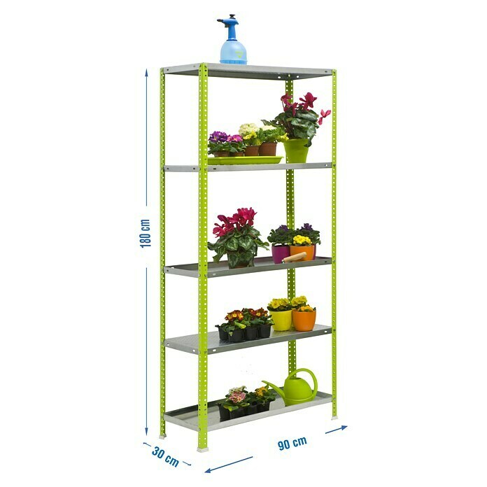 Simonrack Simongarden Estantería metálica Comfort (Al x An x Pr: 180 x 90 x 30 cm, Capacidad de carga: 500 kg, Número de baldas: 5 ud., Atornillado, Verde/Galvanizado) | BAUHAUS