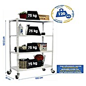 Simonrack Simonclick Estantería metálica Mobile Plus (Al x An x Pr: 157,5 x 100 x 50 cm, Capacidad de carga: 300 kg, Número de baldas: 4 ud., Inserción, Blanco) | BAUHAUS