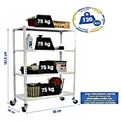 Simonrack Simonclick Estantería metálica Mobile (Al x An x Pr: 157,5 x 90 x 50 cm, Capacidad de carga: 300 kg, Número de baldas: 4 ud., Inserción, Blanco) | BAUHAUS