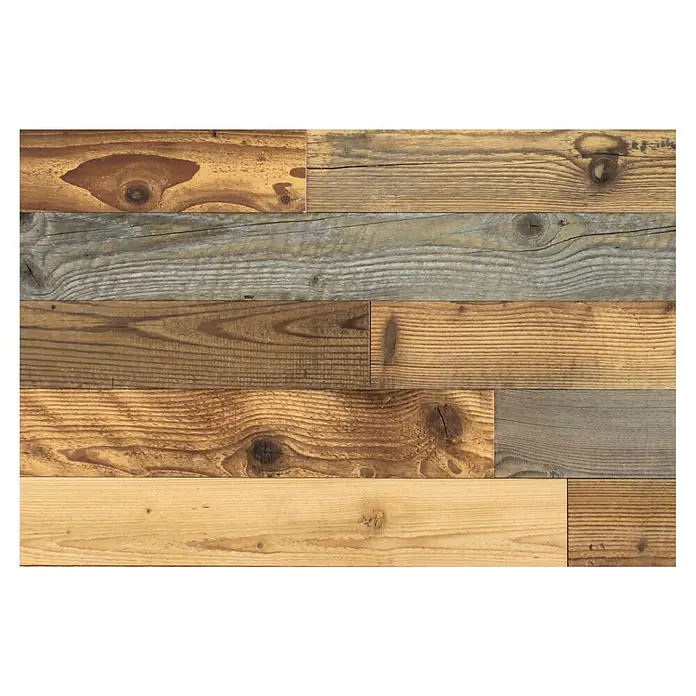 Wodewa Holzriemchen 1000 Original Altholz - 1.000 x 100 mm, 10 Stk., Stärke: 7 mm - 8 mm - Rustikale Holzpaneele mit verschiedenen Farbtönen und Maserungen, ideal für Wandverkleidungen und dekorative Zwecke.