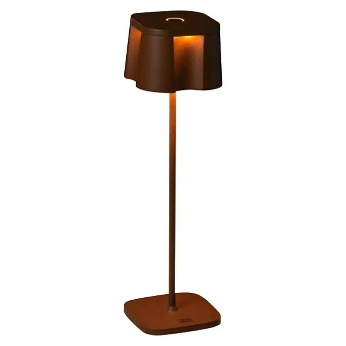 Konstsmide Akku-Tischleuchte Nice - 2,5 W, L x B x H: 10 x 10 x 36 cm, Rost, Warmweiß - Elegante, kabellose Tischleuchte in Rostoptik. Ideal für stimmungsvolle Beleuchtung im Innen- und Außenbereich.