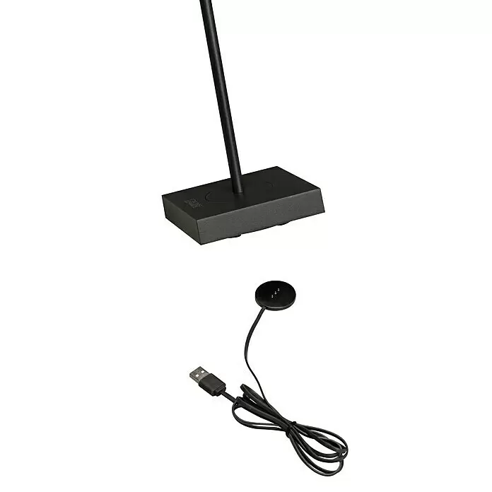 Konstsmide Akku-Tischleuchte Scilla - 2,5 W, L x B x H: 11 x 11 x 27 cm, Schwarz, Warmweiß - Schwarze Ladestation mit magnetischem Ladekabel.