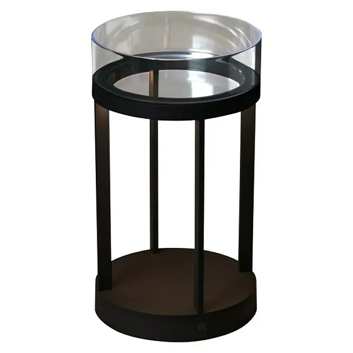 Konstsmide Außenlaterne Chieti - 17 x 17 x 25 cm, Schwarz - Ein stilvoller, runder Beistelltisch aus schwarzem Metall mit einer transparenten Glasplatte. Ideal für moderne Wohnräume.