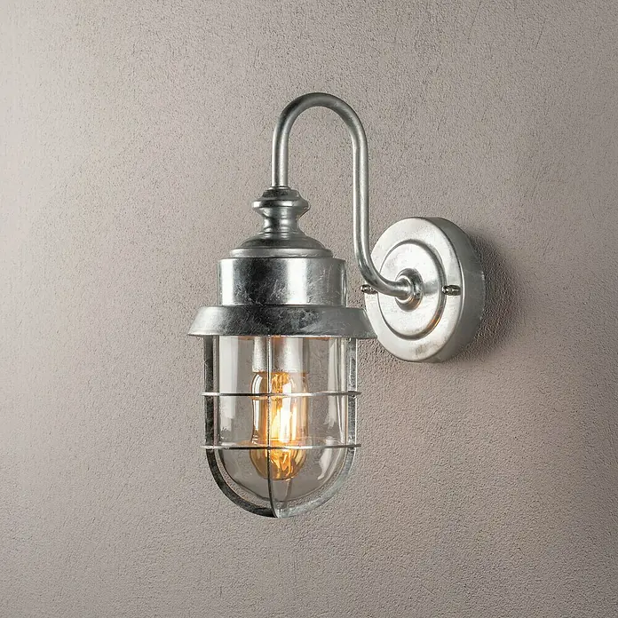 Konstsmide Außenwandleuchte Cerignola - 60 W, 31 x 14 x 21,5 cm, Silber, IP44 - Die galvanisierte Wandleuchte im Industrie-Look sorgt für stimmungsvolle Beleuchtung und ist ein echter Hingucker.