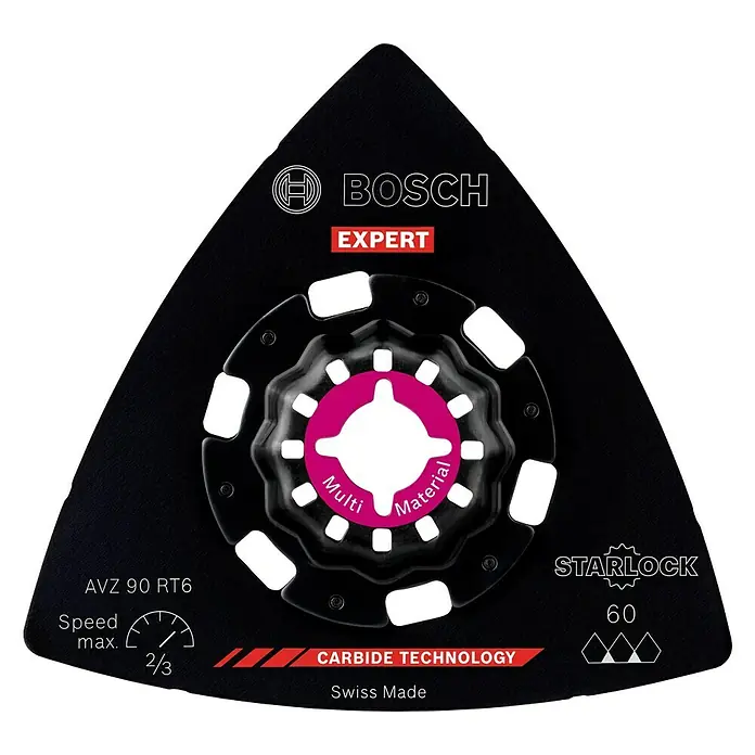Bosch Expert Delta-Schleifplatte AVZ 90 RT6 - L x B: 85 x 90 mm, Körnung: 60 - Das Bosch AVZ 90 RT6 Expert Multi Material Sägeblatt mit Starlock Aufnahme für oszillierende Elektrowerkzeuge.