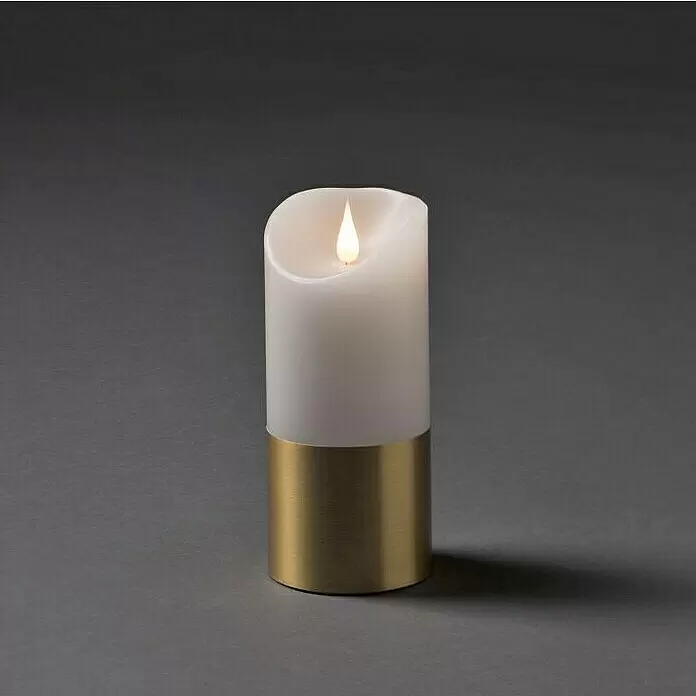 Konstsmide LED-Echtwachskerze - Ø x H: 7,5 x 13,5 cm, Weiß/Gold - Stimmungsaufnahme
