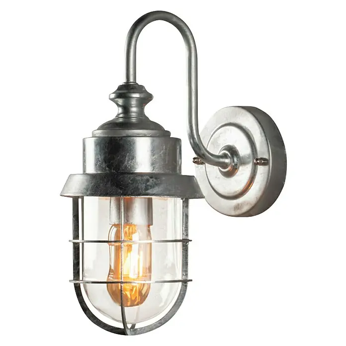Konstsmide Außenwandleuchte Cerignola - 60 W, 31 x 14 x 21,5 cm, Silber, IP44 - Elegante Wandleuchte mit einem industriellen Design. Die Lampe verfügt über einen dekorativen Käfig und ein silbernes Finish.