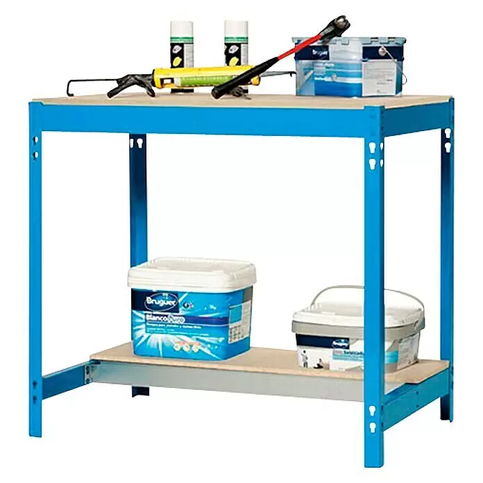 Simonrack Simonwork Werkbank BT0 1200 - L x B: 61 x 121 cm, Arbeitshöhe: 84,2 cm, Belastbarkeit: 850 kg, Blau - Anwendungsbeispiel