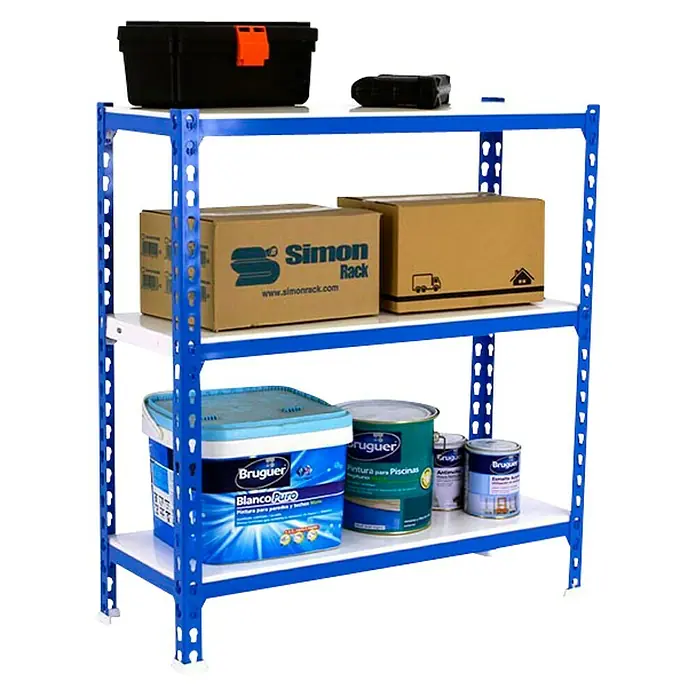 Simonrack Simonclick Metallregal Simonclick Plus - H x B x T: 100 x 100 x 50 cm, Traglast pro Boden: 180 kg, Anzahl Böden: 3 Stk., Stecken, Blau/Weiß - Regal mit drei Ebenen zur Lagerung von Werkzeugkisten, Kartons und Farben.