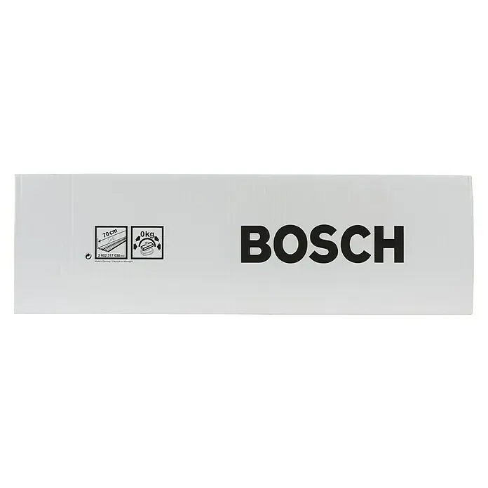 Bosch Führungsschiene FSN 70 - Länge: 700 mm - Bosch Produktverpackung mit Angaben zu Abmessungen (70 cm), Gewicht (0 kg) und Herstellungsort (Deutschland).