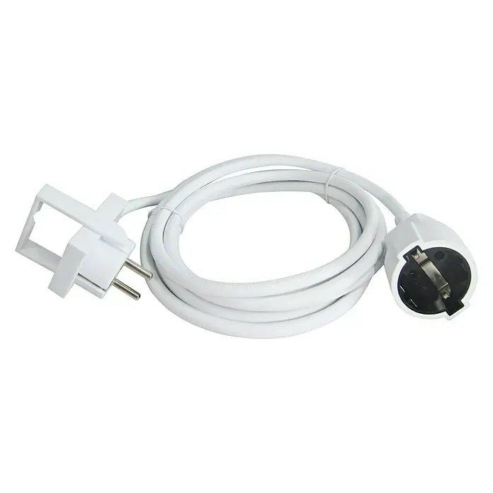 Voltomat Verlängerungskabel mit Flachstecker - 3 m, Weiß - Weißes Stromkabel mit Schutzkontaktstecker und -kupplung für Elektrogeräte.