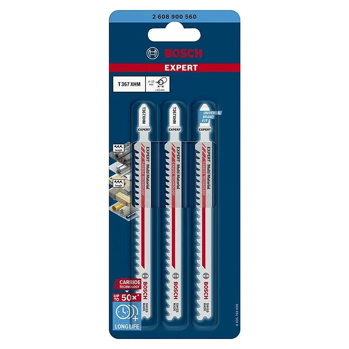Bosch Expert Stichsägeblatt Multi Material T 367 XHM - Holz/Metall/Kunststoff, T-Schaft - Das Bosch Expert T367 XHM Stichsägeblatt-Set für Multimaterialien mit Carbide Technology bietet bis zu 50x längere Lebensdauer.