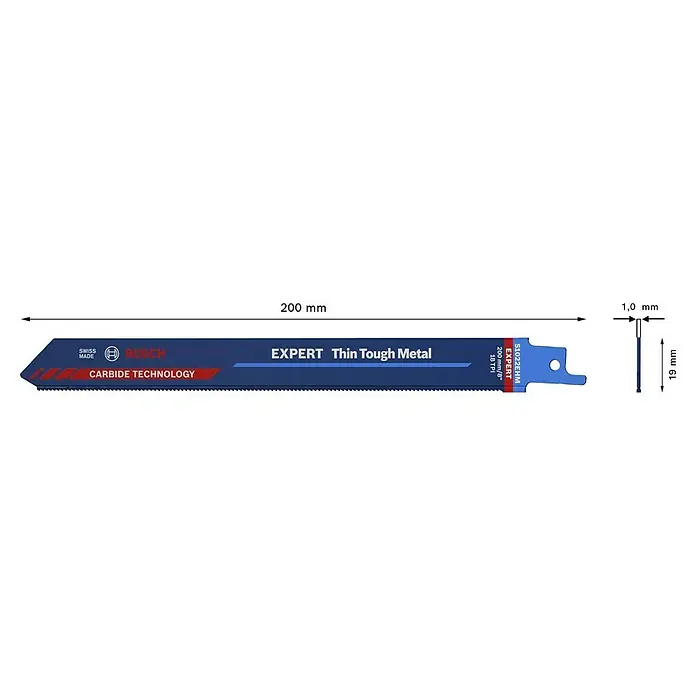 Bosch Expert Säbelsägeblatt Thin Tough Metal S1022EHM - Länge: 200 mm, Inox/Edelstahl - Bild einer Bosch EXPERT "Thin Tough Metal" Säbelsäge mit Carbide-Technologie, ideal für präzise Metallschnitte.