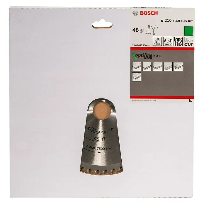 Bosch Disco de sierra Optiline Wood - 210 mm, Orificio: 30 mm, Número de dientes: 30 ud. - Hoja de sierra circular Bosch Optiline K&G Wood, diámetro 210 mm, para cortes de madera limpios y larga duración.