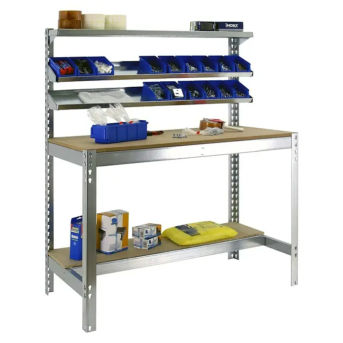 Simonrack Simonwork Werkbank BT1 900 - Breite: 91 cm, Silber - Werkbank mit Ablagefächern und Regalen für Werkstatt oder Hobbyraum. Die Werkbank bietet viel Stauraum für Werkzeuge und Materialien.