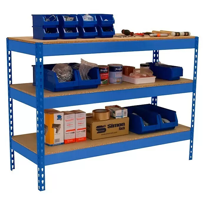Simonrack Simonwork Werkbank Basic 3 - L x B: 45 x 120 cm, Arbeitshöhe: 90 cm, Belastbarkeit: 1.200 kg, Blau - Anwendungsbeispiel