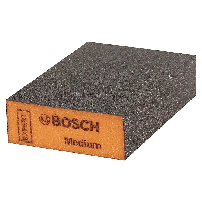 Bosch Professional Expert Schleifschwamm S471 - Mittel, 1 Stk., L x B x H: 97 x 69 x 26 mm - Bild eines Bosch Schleifklotz Expert Medium. Ein praktisches Werkzeug zum Schleifen von Oberflächen.